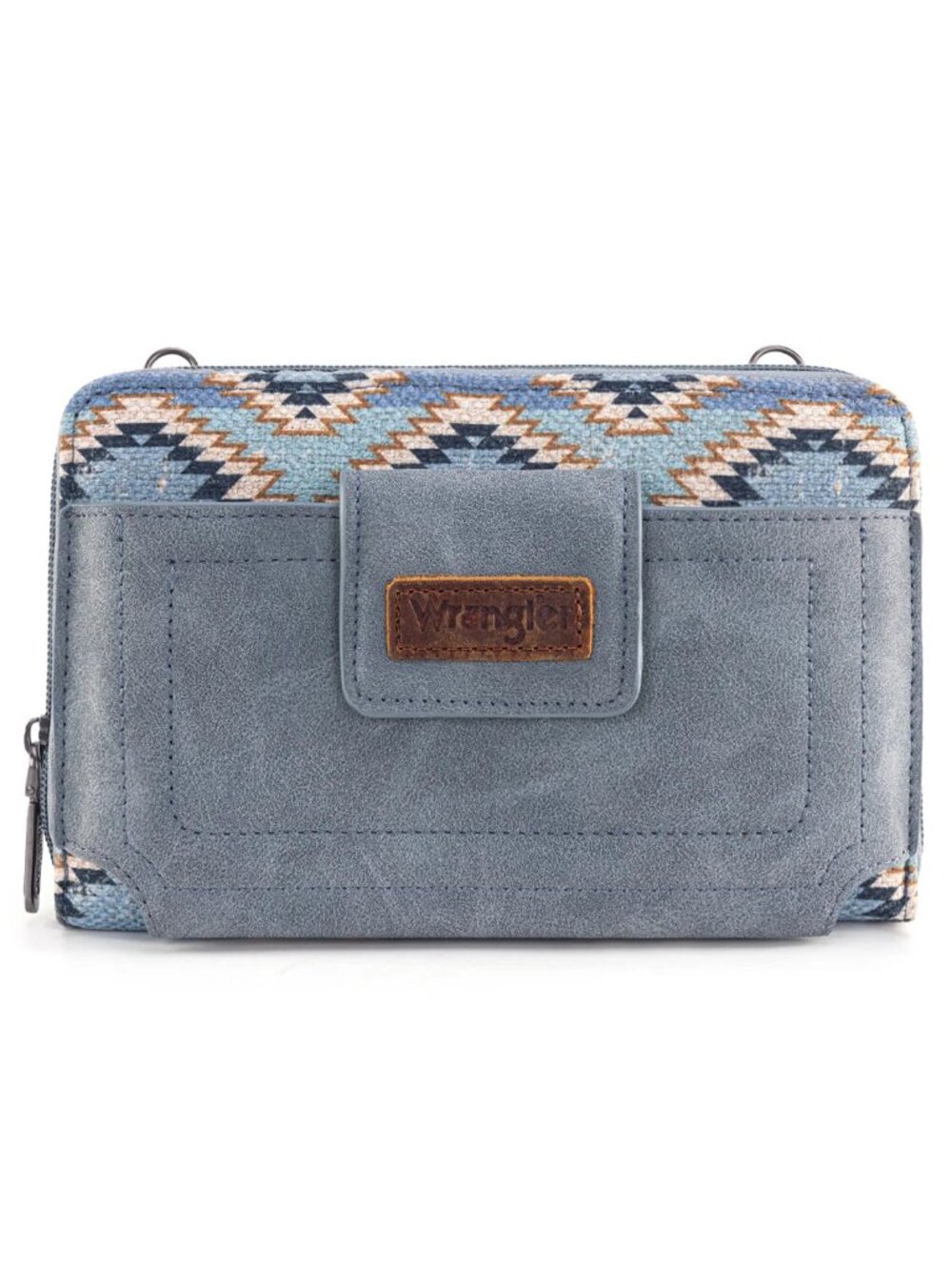 Wrangler Aztec Distressed Print Dual Sided Print Phone Wallet Crossbody-Jean